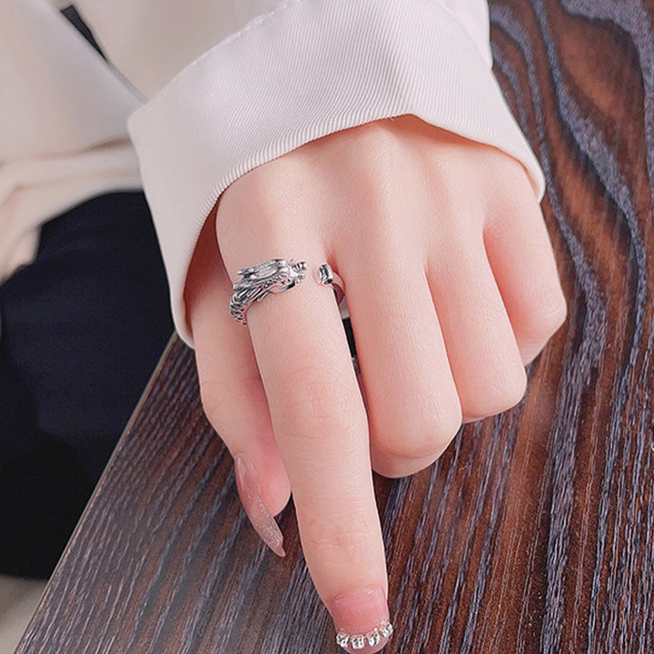 Buddha Stones 925 Srebro Sterling Rok Smoka Ochrona Szczęścia Regulowany Metalowy Pierścień
