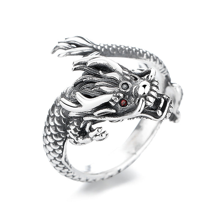 Pierścionek metalowy Buddha Stones Vintage 925 Sterling Silver Year Of the Dragon Design Luck