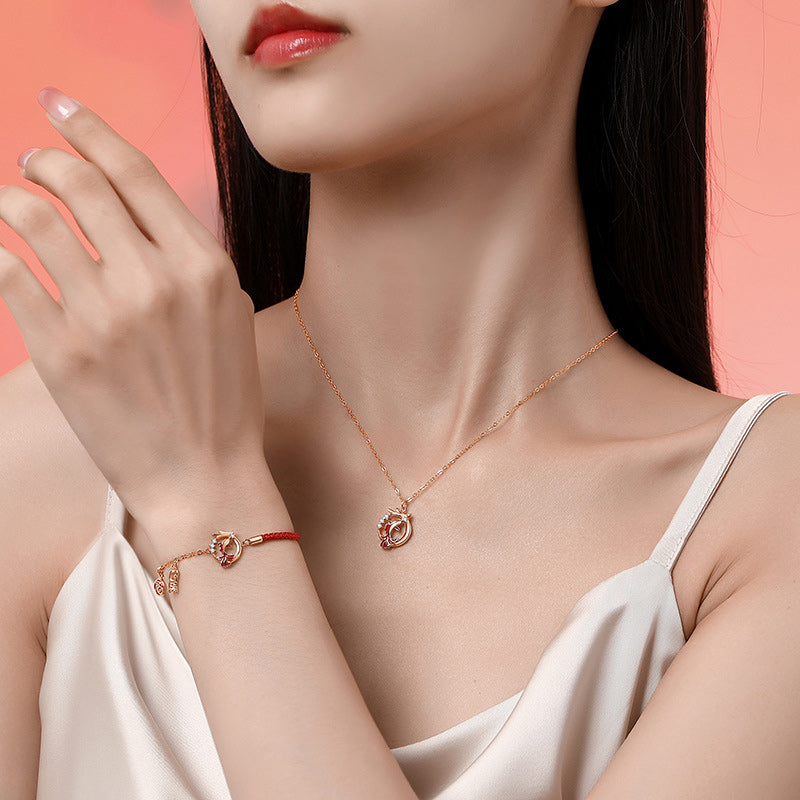 Buddha Stones 925 Srebro Sterling Rok Smoka Koi Ryba Fu Charakter Szczęścia Naszyjnik Wisiorek Bransoletka
