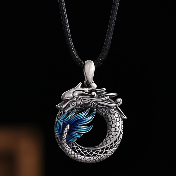 Buddha Stones 999 Srebro Sterling Rok Smoka Pomyślny Pokój Klamra Rzeźbiony Naszyjnik Sukces Wisiorek