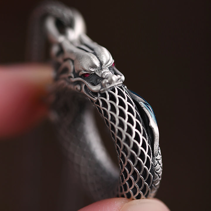 Buddha Stones 999 Srebro Sterling Rok Smoka Pomyślny Pokój Klamra Rzeźbiony Naszyjnik Sukces Wisiorek