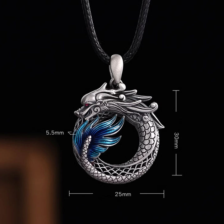 Buddha Stones 999 Srebro Sterling Rok Smoka Pomyślny Pokój Klamra Rzeźbiony Naszyjnik Sukces Wisiorek