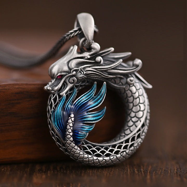 Buddha Stones 999 Srebro Sterling Rok Smoka Pomyślny Pokój Klamra Rzeźbiony Naszyjnik Sukces Wisiorek