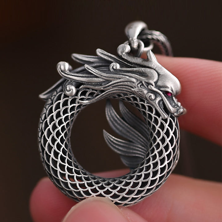 Buddha Stones 999 Srebro Sterling Rok Smoka Pomyślny Pokój Klamra Rzeźbiony Naszyjnik Sukces Wisiorek