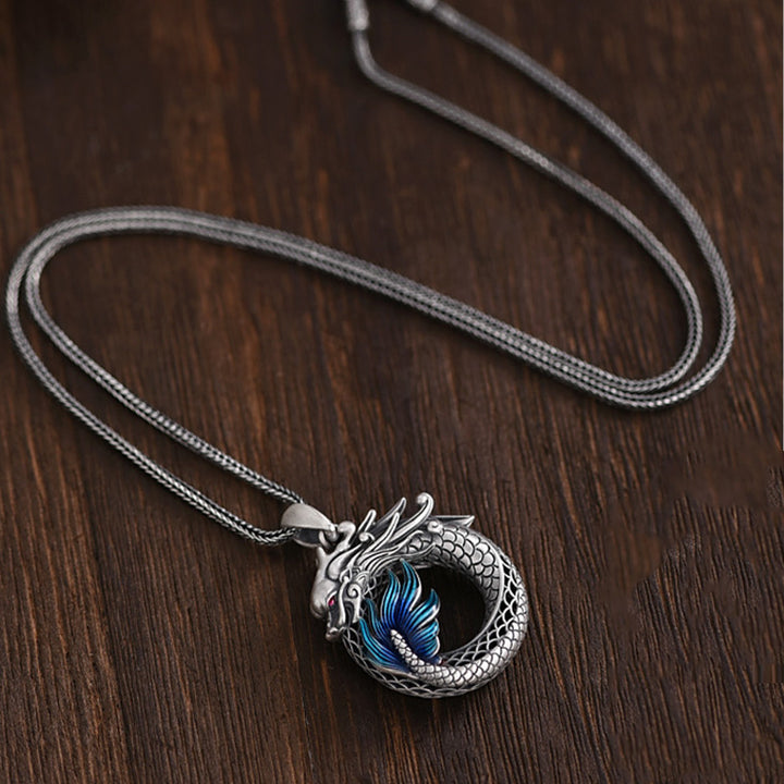 Buddha Stones 999 Srebro Sterling Rok Smoka Pomyślny Pokój Klamra Rzeźbiony Naszyjnik Sukces Wisiorek