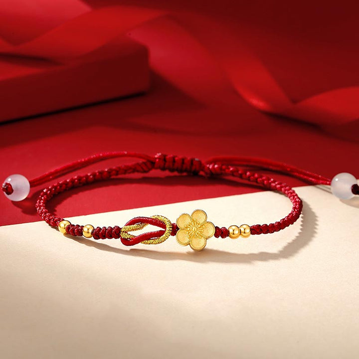 Buddha Stones Ręcznie Robione 925 Srebro Sterlingowe Kwitnąca Wiśnia Sakura Chalcedon Bransoletka Szczęścia