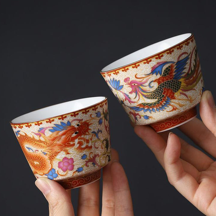Buddha Stones 2 szt. Smok Feniks Ceramiczny kubek do herbaty Kung Fu Filiżanki do herbaty