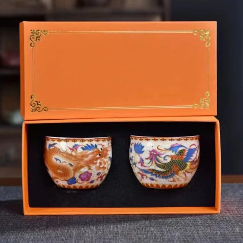 Buddha Stones 2 szt. Smok Feniks Ceramiczny kubek do herbaty Kung Fu Filiżanki do herbaty