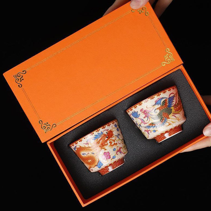 Buddha Stones 2 szt. Smok Feniks Ceramiczny kubek do herbaty Kung Fu Filiżanki do herbaty