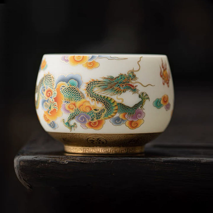 Buddha Stones Smok Feniks Pomyślne Chmury Ceramiczna Filiżanka Kung Fu Filiżanka Do Herbaty