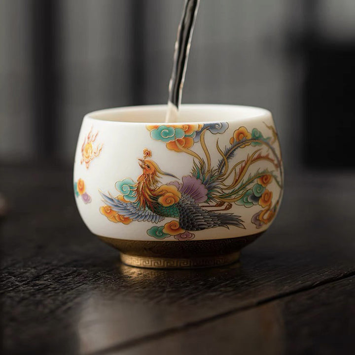 Buddha Stones Smok Feniks Pomyślne Chmury Ceramiczna Filiżanka Kung Fu Filiżanka Do Herbaty