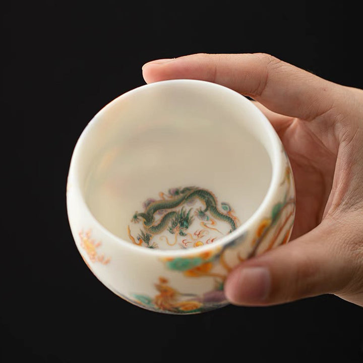 Buddha Stones Smok Feniks Pomyślne Chmury Ceramiczna Filiżanka Kung Fu Filiżanka Do Herbaty