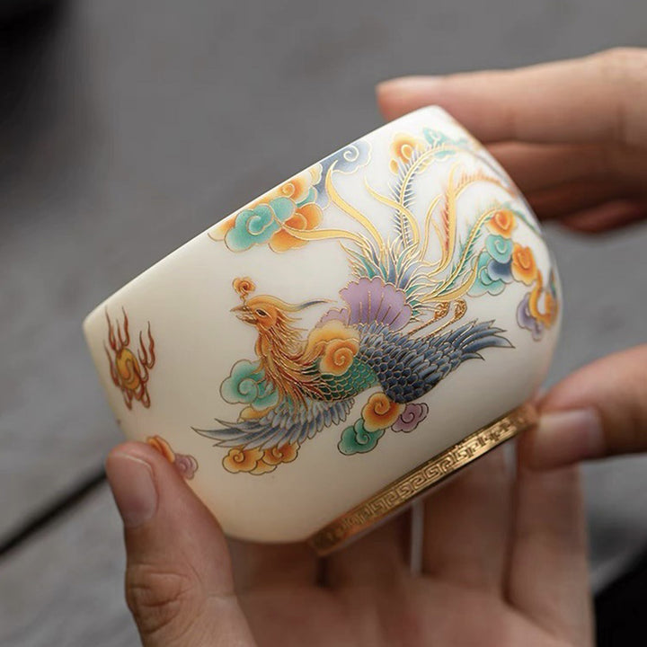 Buddha Stones Smok Feniks Pomyślne Chmury Ceramiczna Filiżanka Kung Fu Filiżanka Do Herbaty