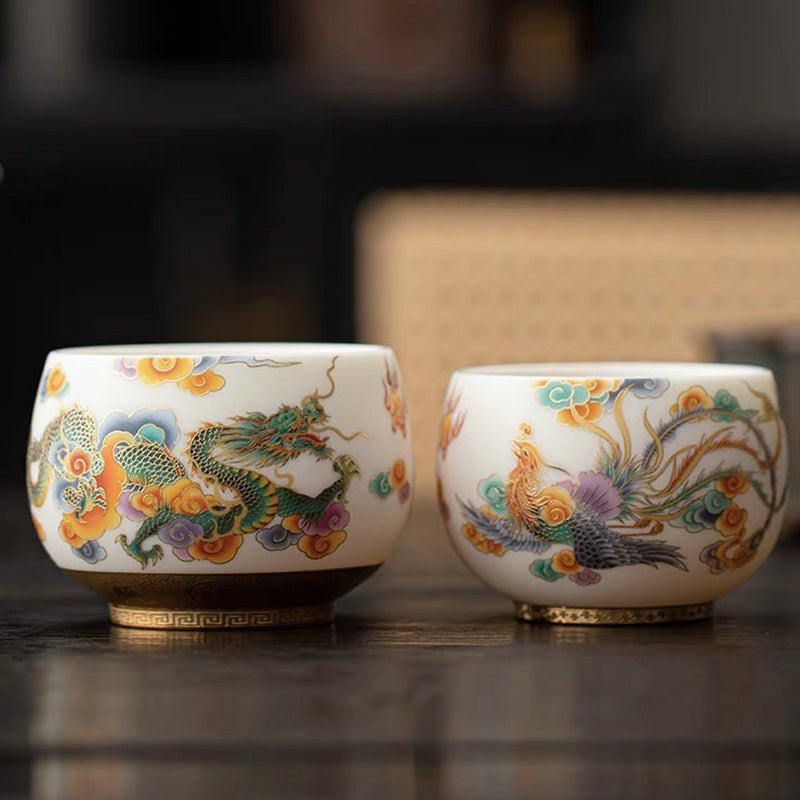 Buddha Stones Smok Feniks Pomyślne Chmury Ceramiczna Filiżanka Kung Fu Filiżanka Do Herbaty