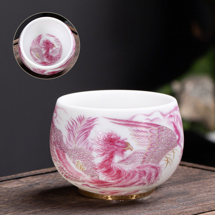 Buddha Stones Phoenix Biała Porcelana Ceramiczna Filiżanka Do Herbaty Kung Fu 185 ml Z Pudełkiem Prezentowym