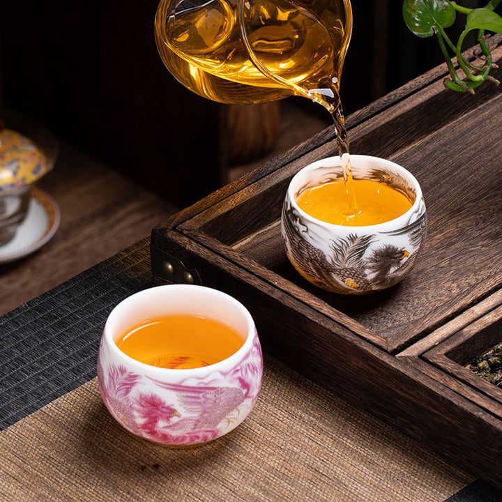 Buddha Stones Phoenix Biała Porcelana Ceramiczna Filiżanka Do Herbaty Kung Fu 185 ml Z Pudełkiem Prezentowym