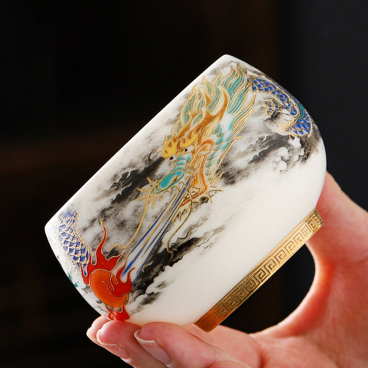 Buddha Stones Smok Bawiący Się Z Perłowym Projektem Biała Porcelana Ceramiczna Filiżanka Do Herbaty Kung Fu 160 ml