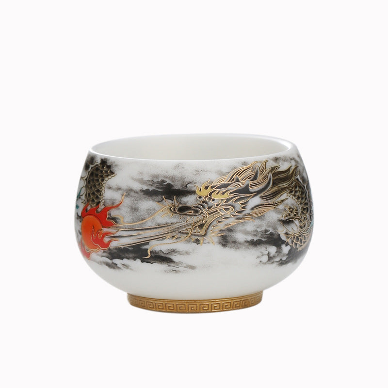 Buddha Stones Smok Bawiący Się Z Perłowym Projektem Biała Porcelana Ceramiczna Filiżanka Do Herbaty Kung Fu 160 ml