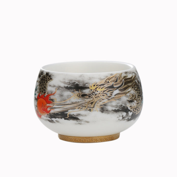 Buddha Stones Smok Bawiący Się Z Perłowym Projektem Biała Porcelana Ceramiczna Filiżanka Do Herbaty Kung Fu 160 ml