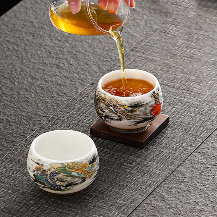 Buddha Stones Smok Bawiący Się Z Perłowym Projektem Biała Porcelana Ceramiczna Filiżanka Do Herbaty Kung Fu 160 ml