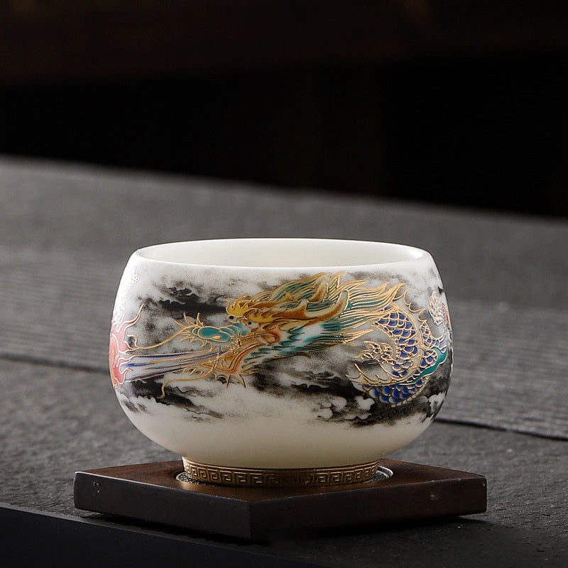 Buddha Stones Smok Bawiący Się Z Perłowym Projektem Biała Porcelana Ceramiczna Filiżanka Do Herbaty Kung Fu 160 ml