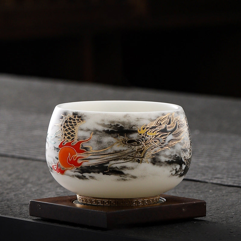 Buddha Stones Smok Bawiący Się Z Perłowym Projektem Biała Porcelana Ceramiczna Filiżanka Do Herbaty Kung Fu 160 ml
