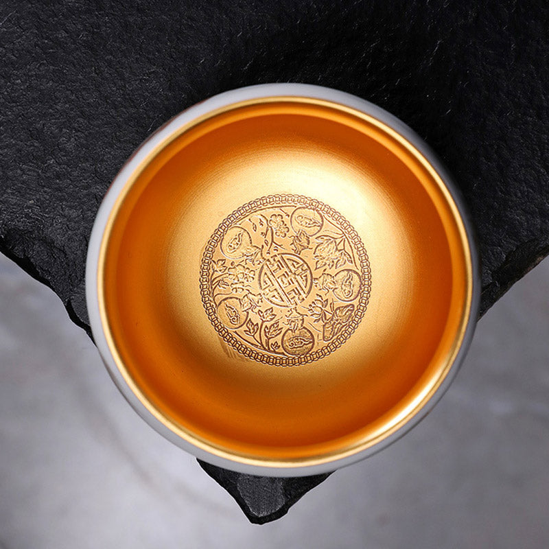 Buddha Stones Smok Złocona Tykwa Ceramiczna Biała Porcelana Filiżanka Do Herbaty Kung Fu 160ml