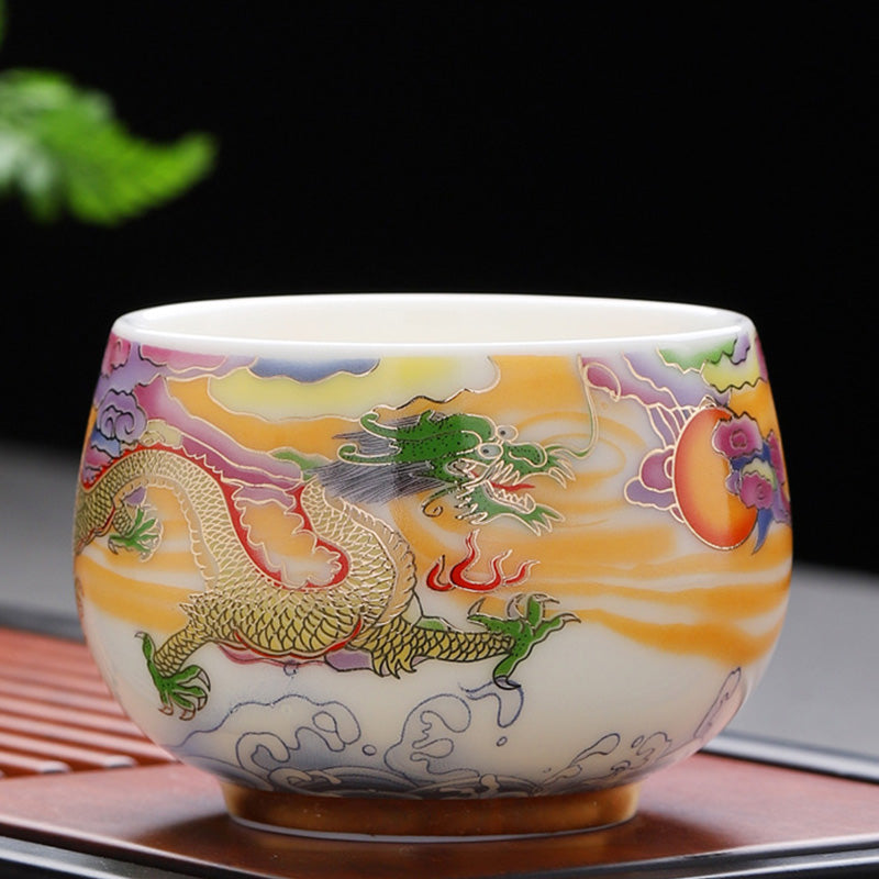 Buddha Stones Smok Feniks Pomyślne Chmury Słońce Fale Oceanu Ceramiczna Filiżanka Kung Fu Filiżanka Do Herbaty