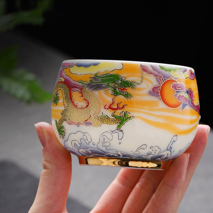 Buddha Stones Smok Feniks Pomyślne Chmury Słońce Fale Oceanu Ceramiczna Filiżanka Kung Fu Filiżanka Do Herbaty