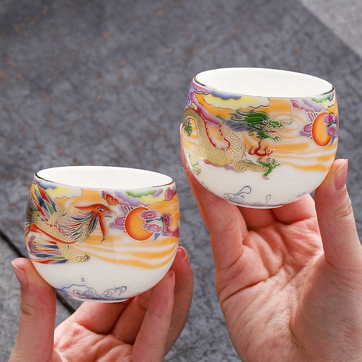 Buddha Stones Smok Feniks Pomyślne Chmury Słońce Fale Oceanu Ceramiczna Filiżanka Kung Fu Filiżanka Do Herbaty