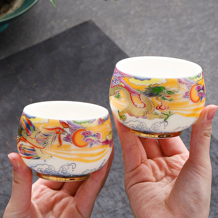 Buddha Stones Smok Feniks Pomyślne Chmury Słońce Fale Oceanu Ceramiczna Filiżanka Kung Fu Filiżanka Do Herbaty