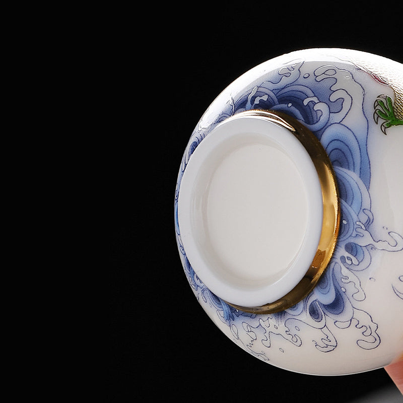 Buddha Stones Smok Feniks Pomyślne Chmury Słońce Fale Oceanu Ceramiczna Filiżanka Kung Fu Filiżanka Do Herbaty