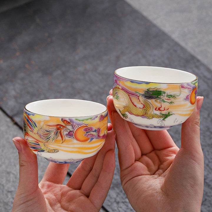 Buddha Stones Smok Feniks Pomyślne Chmury Słońce Fale Oceanu Ceramiczna Filiżanka Kung Fu Filiżanka Do Herbaty