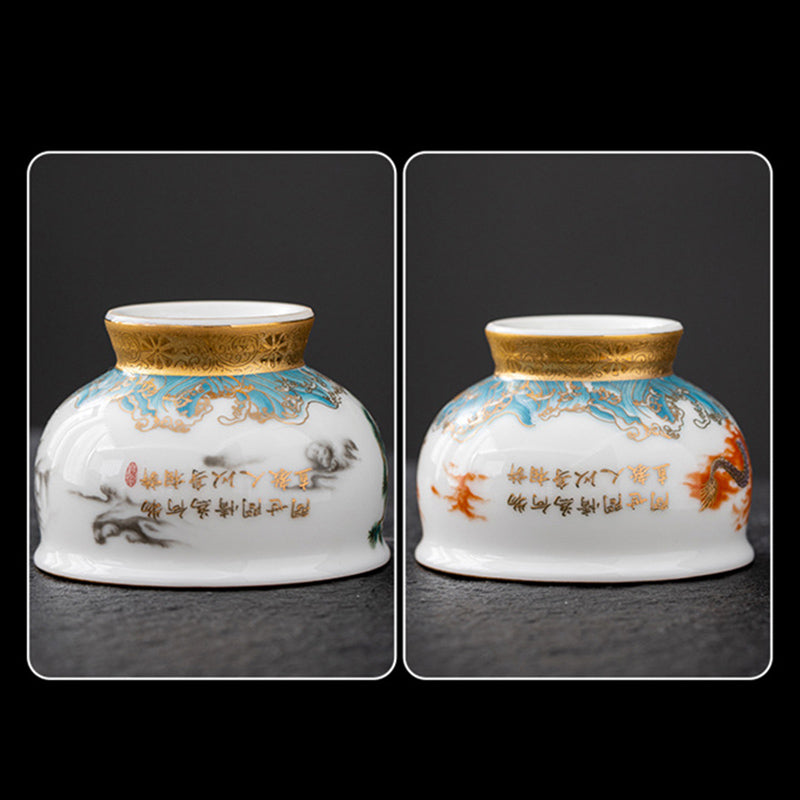 Buddha Stones Złoty Orzeł Pomyślny Smok Słońce Fale Oceanu Złocona Ceramiczna Filiżanka Kung Fu Filiżanka Do Herbaty