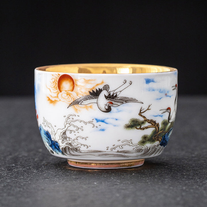 Buddha Stones Smok Feniks Żuraw Słońce Fale Oceanu Złocona Ceramiczna Filiżanka Kung Fu Filiżanka Do Herbaty 170ml