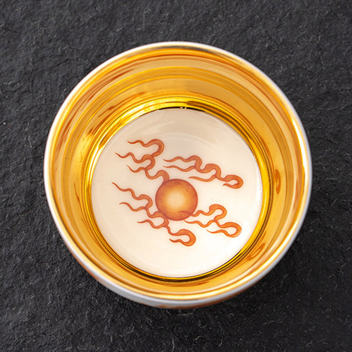 Buddha Stones Smok Feniks Żuraw Słońce Fale Oceanu Złocona Ceramiczna Filiżanka Kung Fu Filiżanka Do Herbaty 170ml