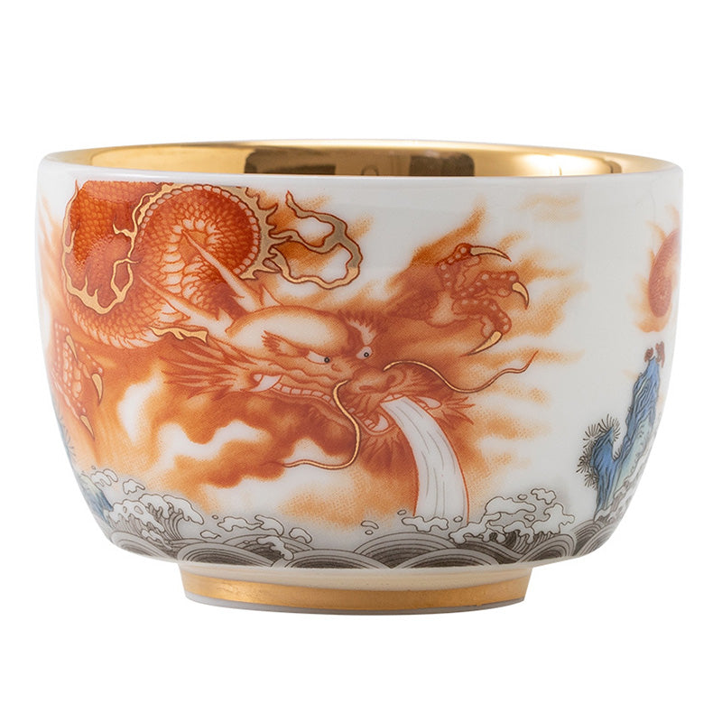Buddha Stones Smok Feniks Żuraw Słońce Fale Oceanu Złocona Ceramiczna Filiżanka Kung Fu Filiżanka Do Herbaty 170ml