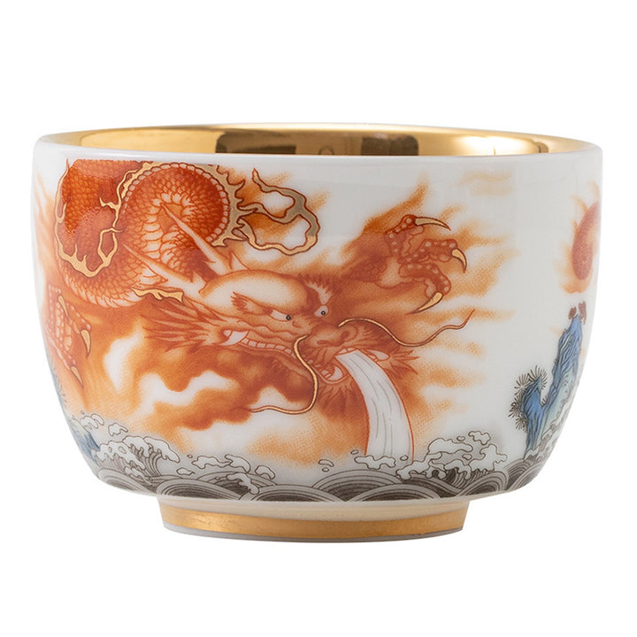 Buddha Stones Smok Feniks Żuraw Słońce Fale Oceanu Złocona Ceramiczna Filiżanka Kung Fu Filiżanka Do Herbaty 170ml