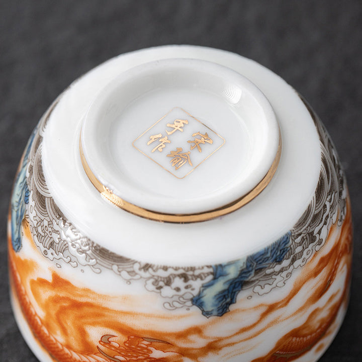 Buddha Stones Smok Feniks Żuraw Słońce Fale Oceanu Złocona Ceramiczna Filiżanka Kung Fu Filiżanka Do Herbaty 170ml