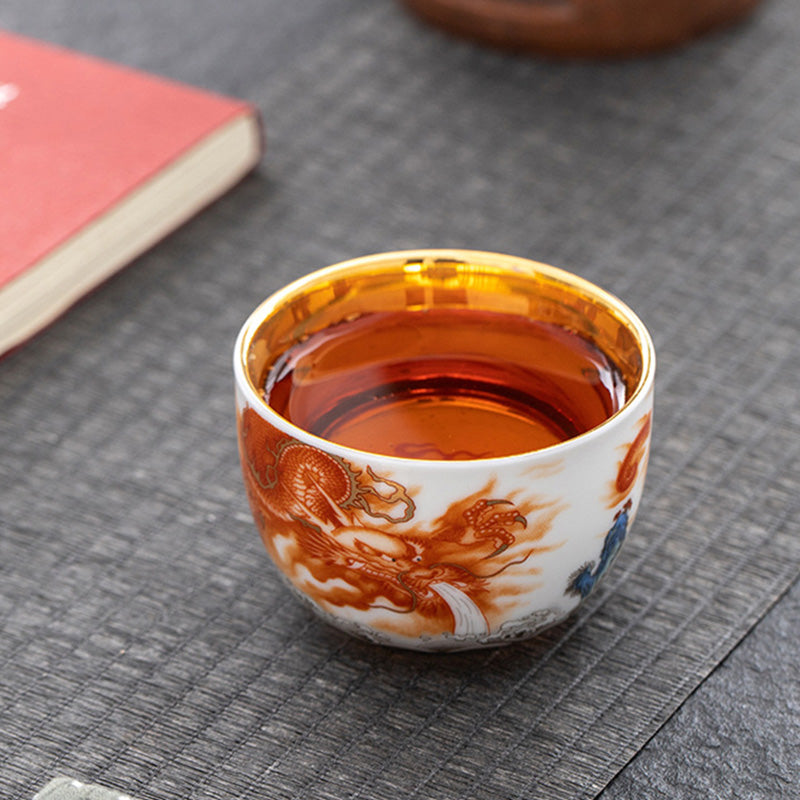 Buddha Stones Smok Feniks Żuraw Słońce Fale Oceanu Złocona Ceramiczna Filiżanka Kung Fu Filiżanka Do Herbaty 170ml