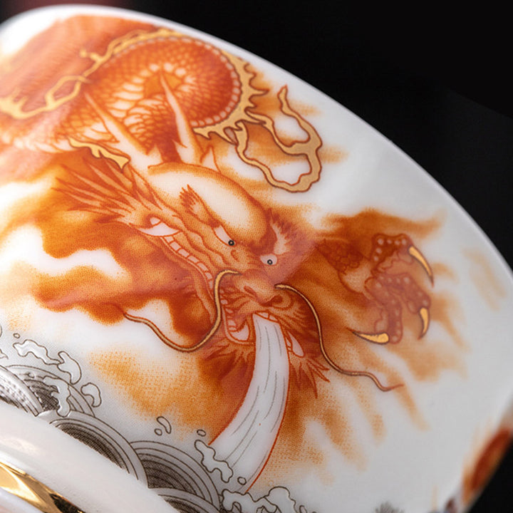 Buddha Stones Smok Feniks Żuraw Słońce Fale Oceanu Złocona Ceramiczna Filiżanka Kung Fu Filiżanka Do Herbaty 170ml