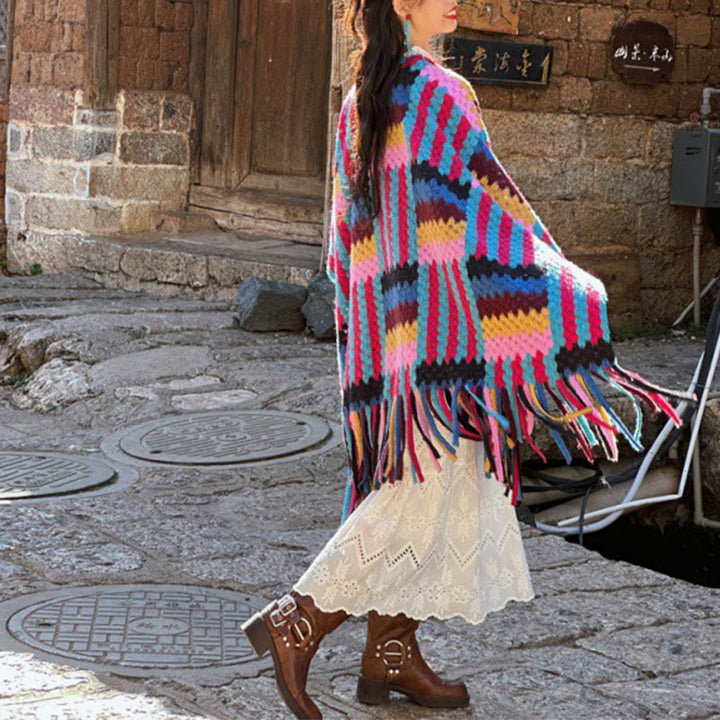 Buddha Stones Tybetańskie Szal Cukierkowy Kolor Warkocz Wzór Zimowy Przytulny Podróż Dzianinowy Chustka Z Frędzlami Otulacz - image 6