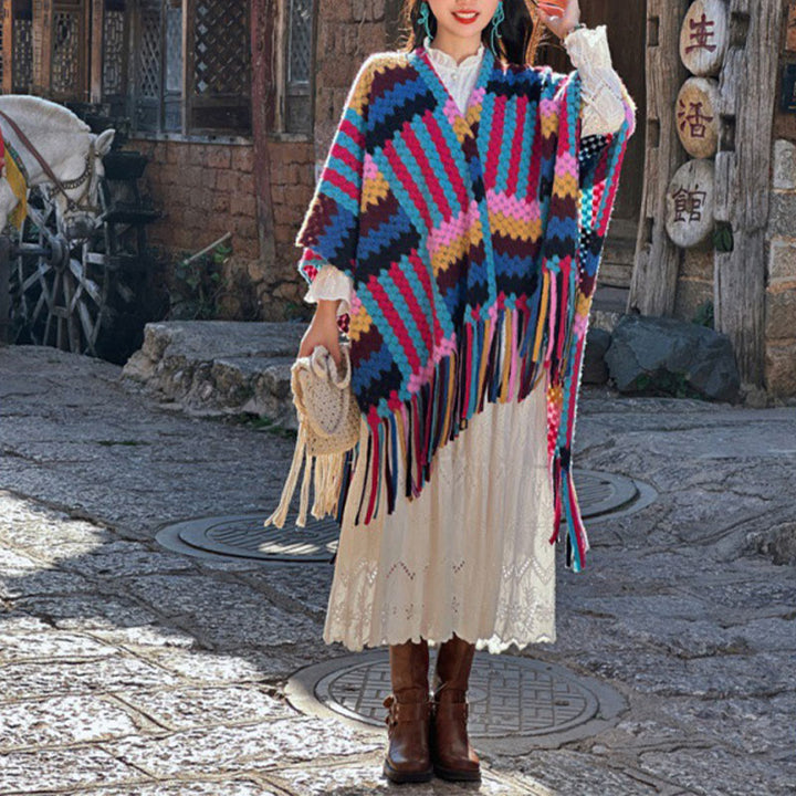 Buddha Stones Tybetańskie Szal Cukierkowy Kolor Warkocz Wzór Zimowy Przytulny Podróż Dzianinowy Chustka Z Frędzlami Otulacz - image 8