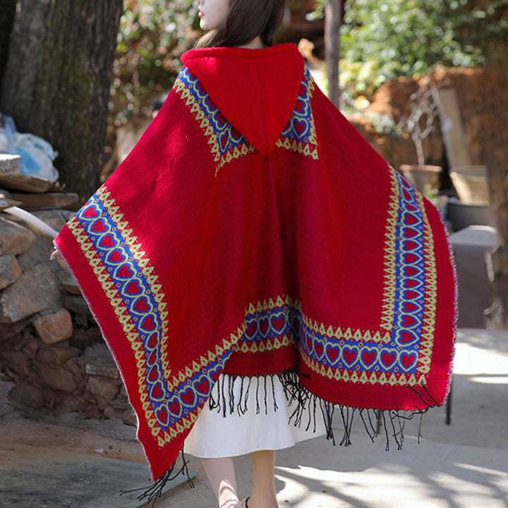 Buddha Stones Tybetański szal Czerwony Serce Miłości Chwost Kaptur Płaszcz Zimowy Przytulny Szalik Podróżny Otulacz - image 4