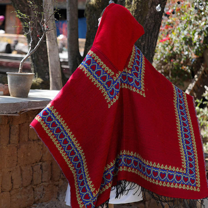 Buddha Stones Tybetański szal Czerwony Serce Miłości Chwost Kaptur Płaszcz Zimowy Przytulny Szalik Podróżny Otulacz - image 6