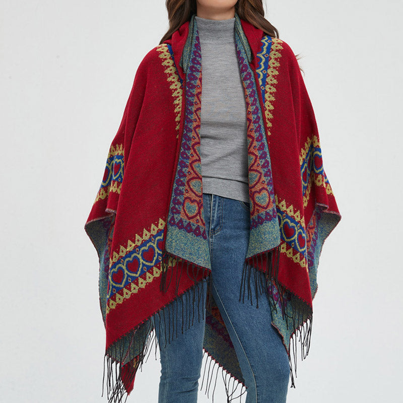 Buddha Stones Tybetański szal Czerwony Serce Miłości Chwost Kaptur Płaszcz Zimowy Przytulny Szalik Podróżny Otulacz - image 16