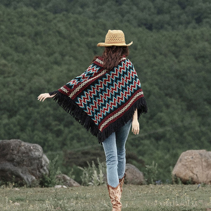Buddha Stones Tybetański szal w paski dzianinowe frędzle sweter zimowy przytulny szalik podróżny otulacz - image 4