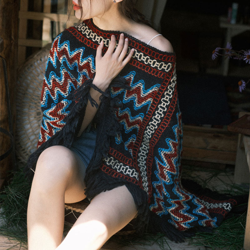 Buddha Stones Tybetański szal w paski dzianinowe frędzle sweter zimowy przytulny szalik podróżny otulacz - image 8