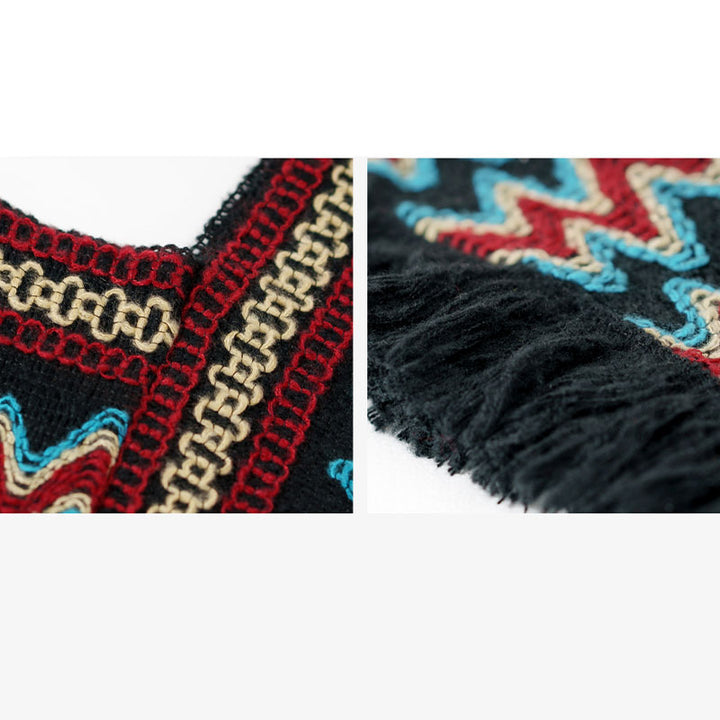 Buddha Stones Tybetański szal w paski dzianinowe frędzle sweter zimowy przytulny szalik podróżny otulacz - image 10