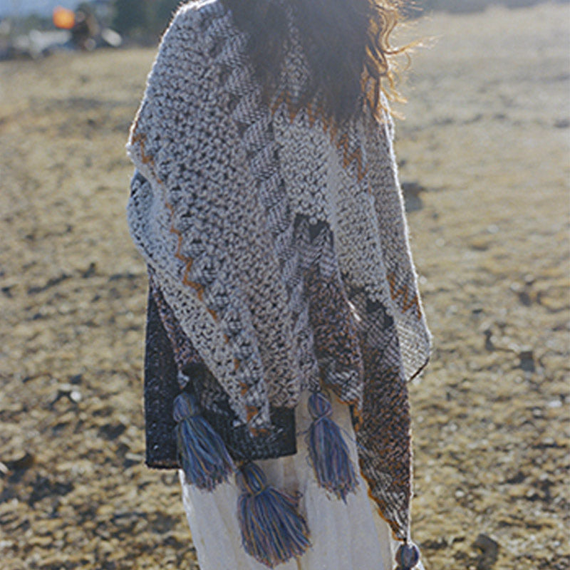 Buddha Stones Tybetański szal Szary Brązowy Paski Dzianinowe Frędzle Zimowy Przytulny Szalik Podróżny Otulacz - image 7